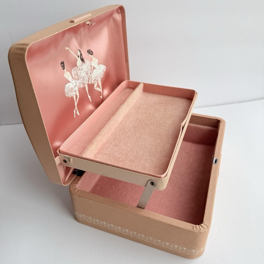 Vintage Jewelry Box Ballerinas Ballet Satin Farrington USA Girls Nostalgic‎ Pink